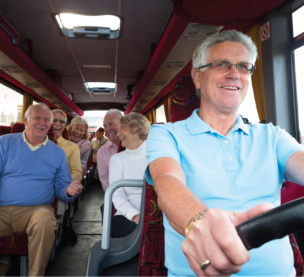 Bus driver transporting a group of seniors