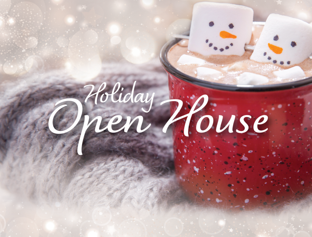 Holiday Open house snowman marshmallows in a cup of cocoa